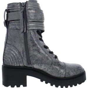 DKNY Womens Basia Leather Metallic Combat & Lace-up Boots Dark Gunmetal Size 5M
